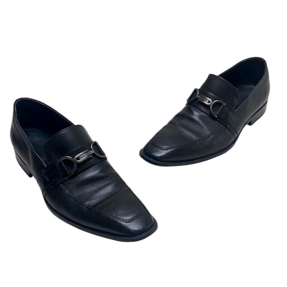 HUGO BOSS LEATHER LOAFERS WITH BRANDED HARDWARE TRIM Men's SIZE 6.5 - Picture 1 of 10